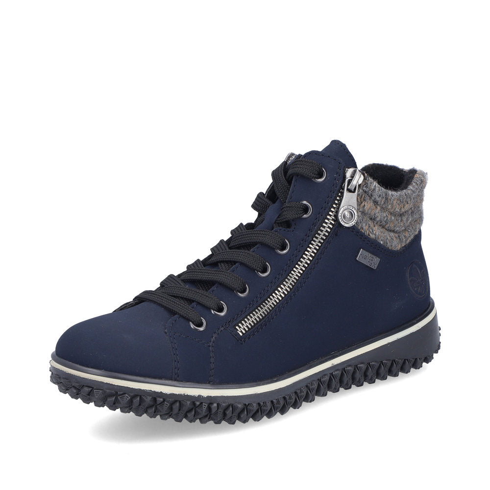 Rieker TEX Z4263-14 Navy Lace Ankle Boots with Grey Cuff