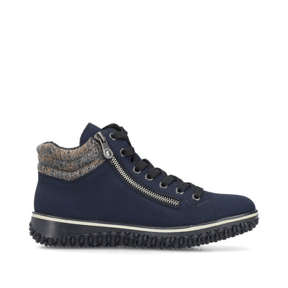 Rieker TEX Z4263-14 Navy Lace Ankle Boots with Grey Cuff