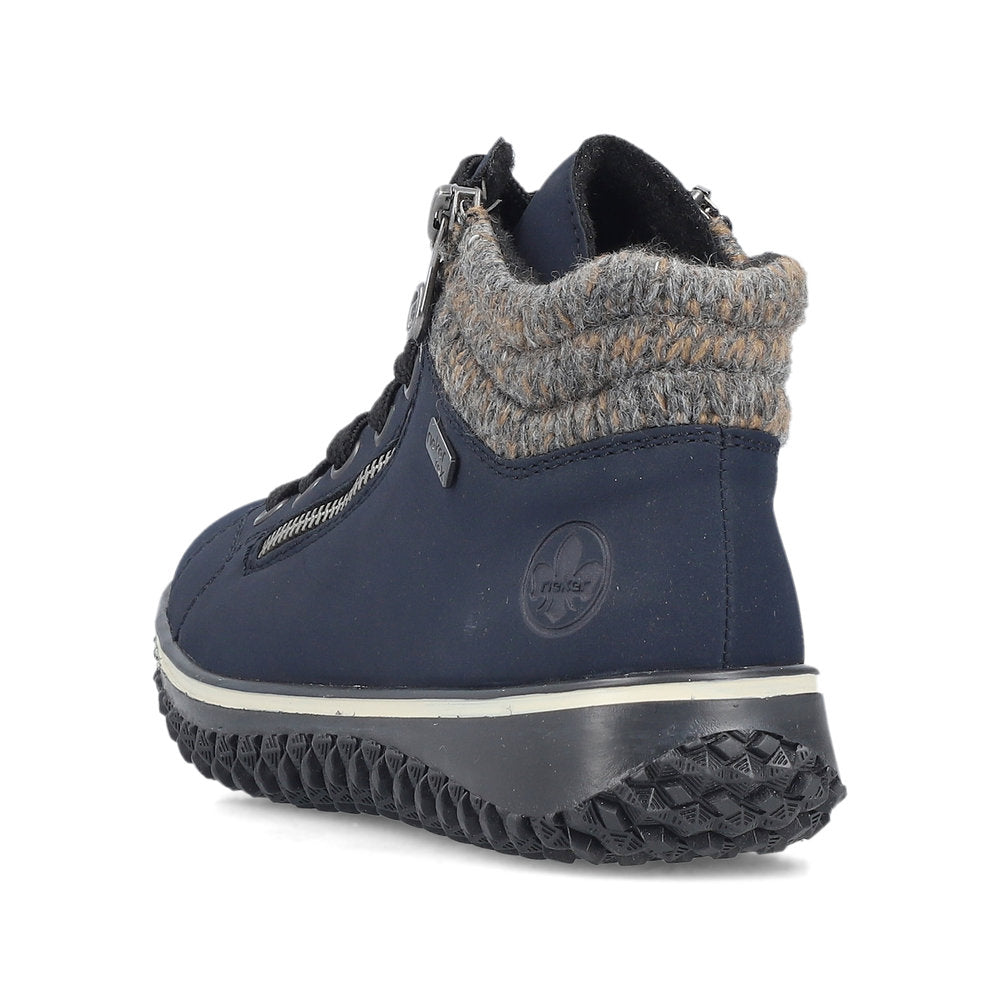 Rieker TEX Z4263-14 Navy Lace Ankle Boots with Grey Cuff
