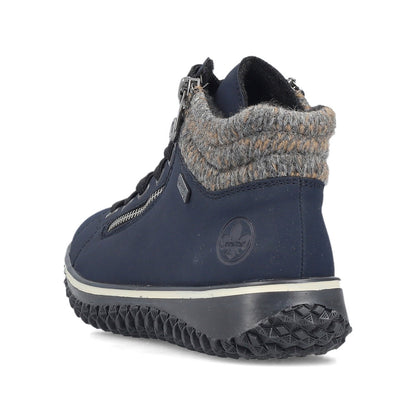 Rieker TEX Z4263-14 Navy Lace Ankle Boots with Grey Cuff
