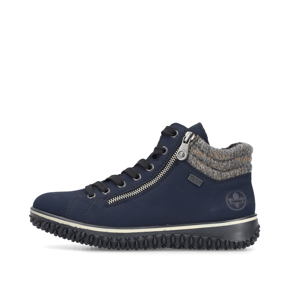 Rieker TEX Z4263-14 Navy Lace Ankle Boots with Grey Cuff