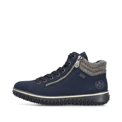Rieker TEX Z4263-14 Navy Lace Ankle Boots with Grey Cuff