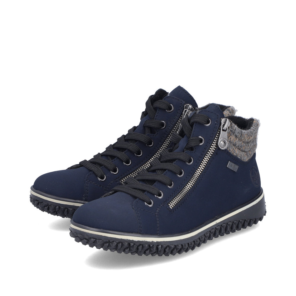 Rieker TEX Z4263-14 Navy Lace Ankle Boots with Grey Cuff