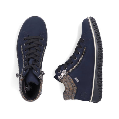 Rieker TEX Z4263-14 Navy Lace Ankle Boots with Grey Cuff
