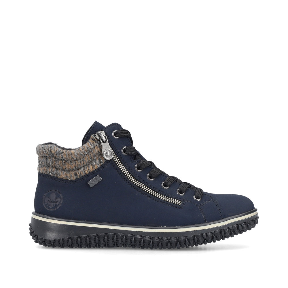 Rieker TEX Z4263-14 Navy Lace Ankle Boots with Grey Cuff