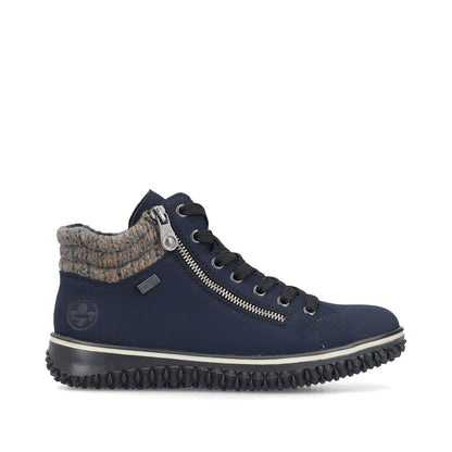 Rieker TEX Z4263-14 Navy Lace Ankle Boots with Grey Cuff