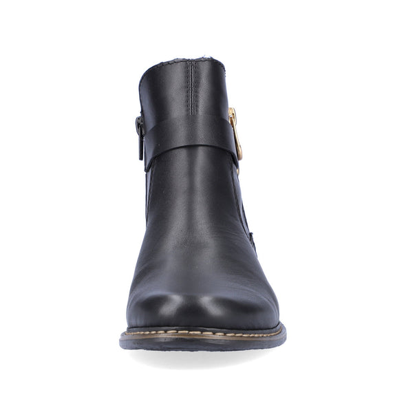 Rieker Z4959-00 Black Ankle Boots with Gold Side Buckle