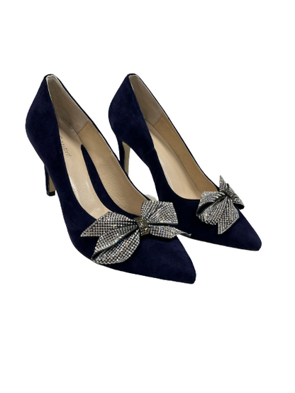 Sempre Z7841 821o Navy Suede Heels with Diamonte Bow The Shoe Parlour