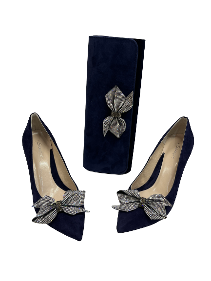 Sempre Z7841 821o Navy Suede Heels with Diamonte Bow The Shoe Parlour