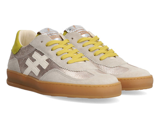 Another Trend A032C1E3 Champagne Gold Reptile, Grey & Lime Trainers