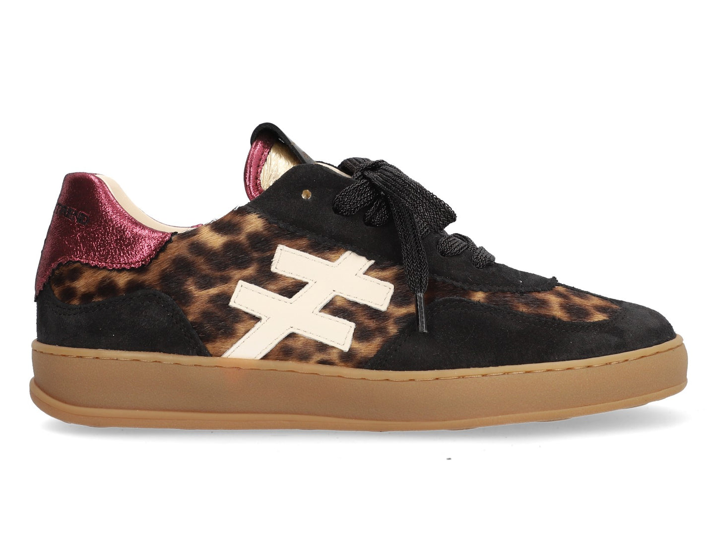 Another Trend A032W4A3 Leopard & Black Trainers with Pink Sparkle Heel