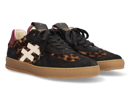 Another Trend A032W4A3 Leopard & Black Trainers with Pink Sparkle Heel