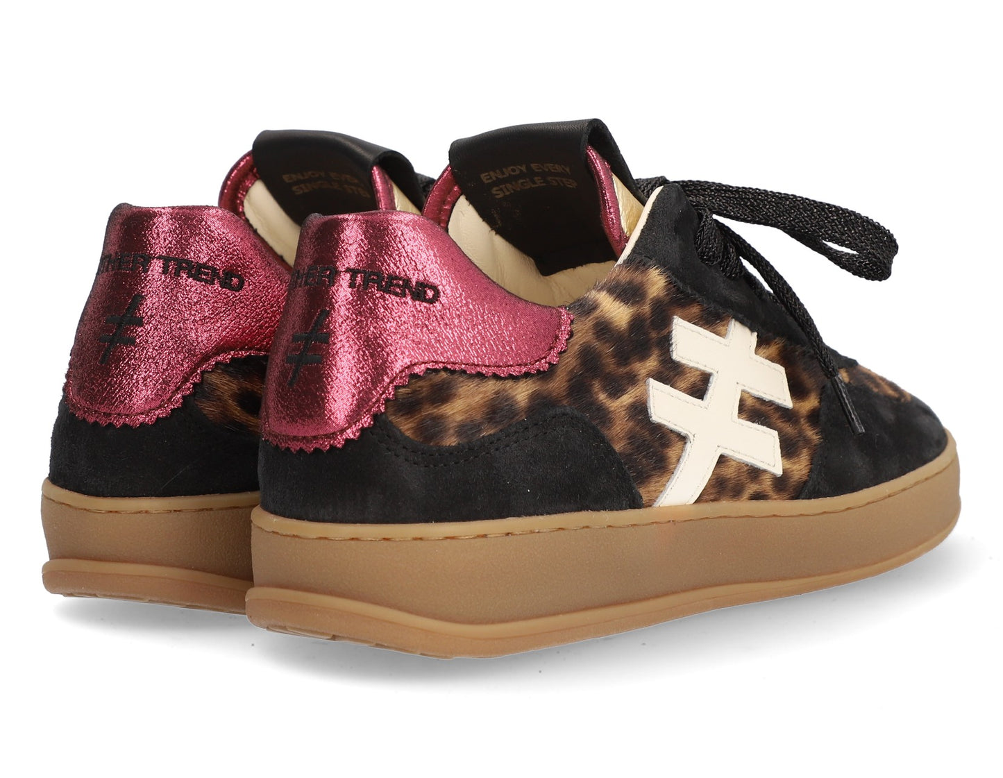 Another Trend A032W4A3 Leopard & Black Trainers with Pink Sparkle Heel