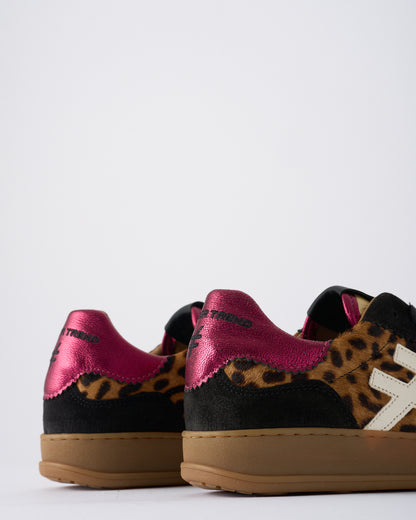 Another Trend A032W4A3 Leopard & Black Trainers with Pink Sparkle Heel
