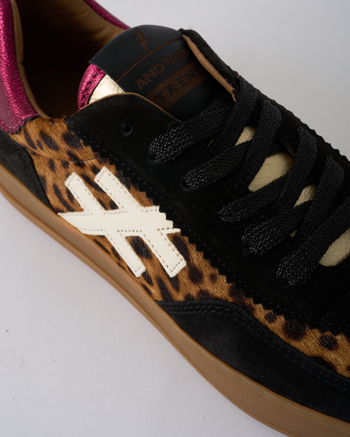 Another Trend A032W4A3 Leopard & Black Trainers with Pink Sparkle Heel