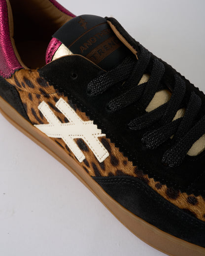 Another Trend A032W4A3 Leopard & Black Trainers with Pink Sparkle Heel