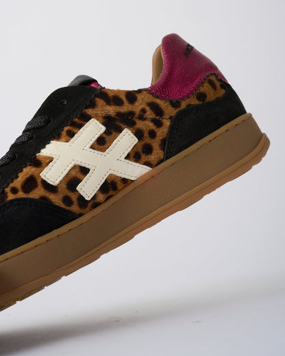 Another Trend A032W4A3 Leopard & Black Trainers with Pink Sparkle Heel