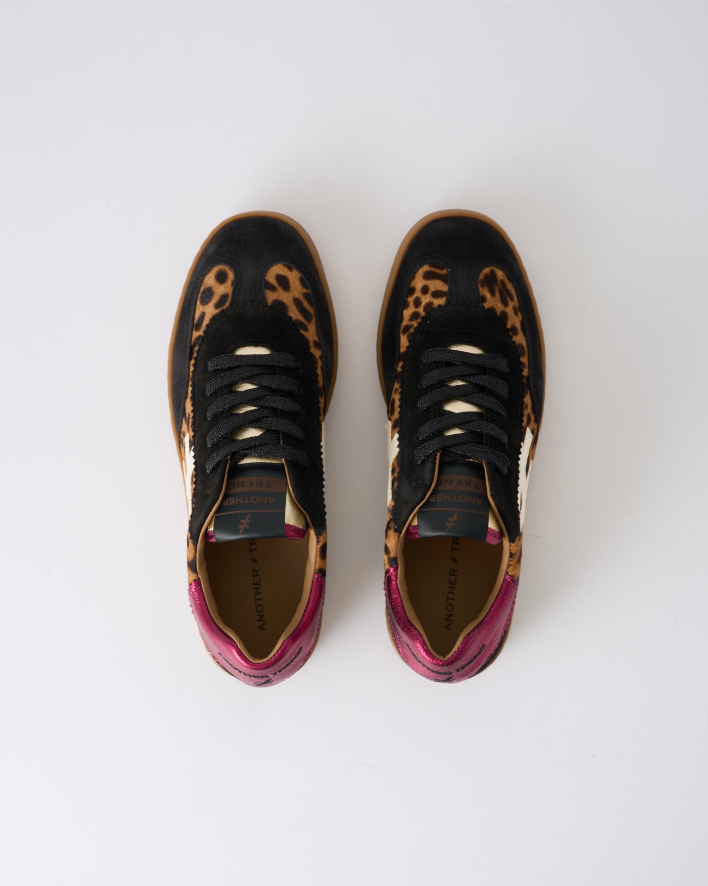 Another Trend A032W4A3 Leopard & Black Trainers with Pink Sparkle Heel