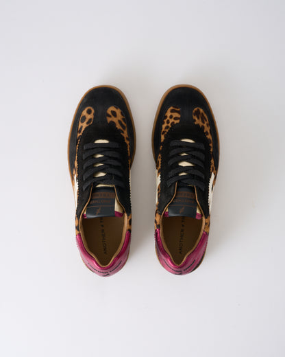 Another Trend A032W4A3 Leopard & Black Trainers with Pink Sparkle Heel