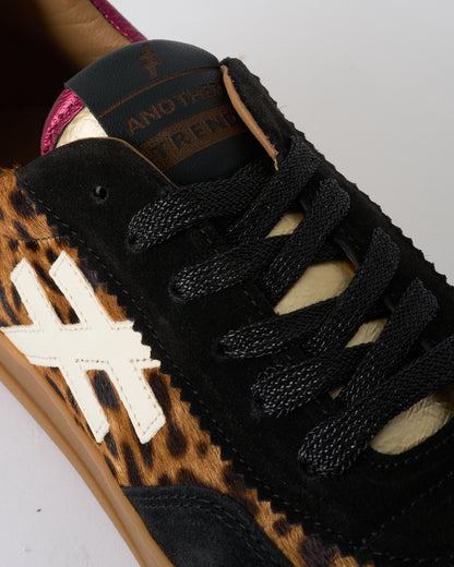Another Trend A032W4A3 Leopard & Black Trainers with Pink Sparkle Heel