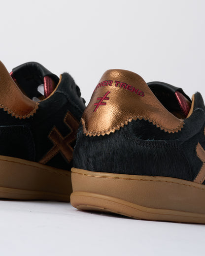 Another Trend A032P105 Pony Black & Gold Trainers