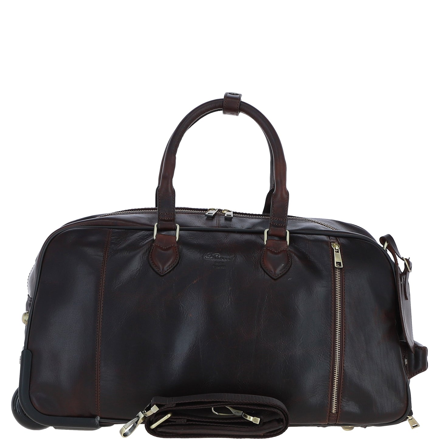 Ashwood Leather PL-50 Brown Leather Duffel Trolley Bag