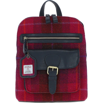 Ashwood Leather TW-25 06-Navy/Pink Leather/Tweed Med Rucksack