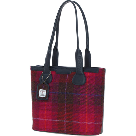 Ashwood Leather TW-23 06-Navy/Pink Leather/Tweed Large Shopper Bag