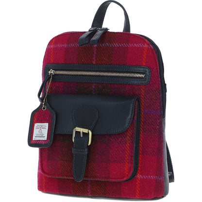 Ashwood Leather TW-25 06-Navy/Pink Leather/Tweed Med Rucksack