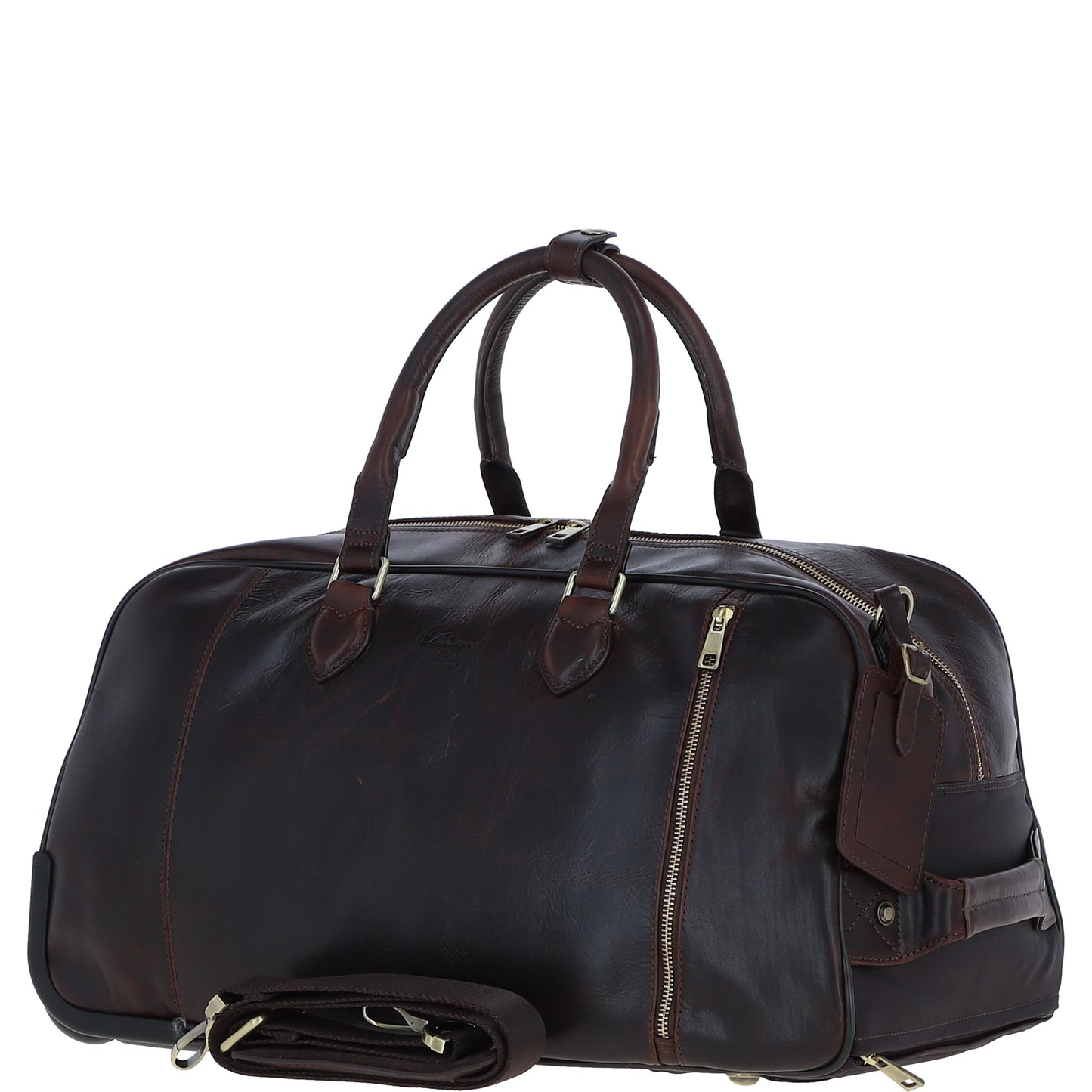 Ashwood Leather PL-50 Brown Leather Duffel Trolley Bag