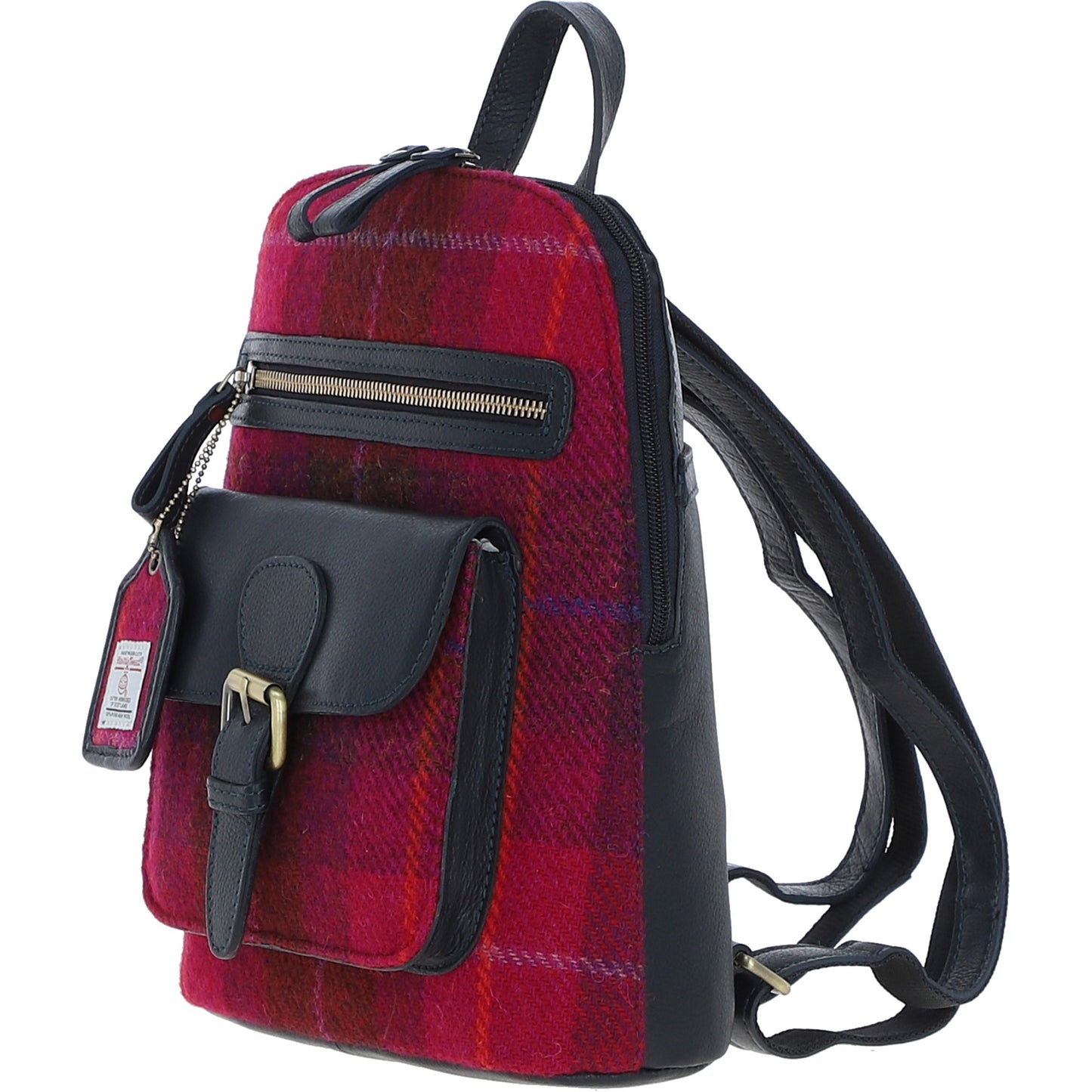 Ashwood Leather TW-25 06-Navy/Pink Leather/Tweed Med Rucksack