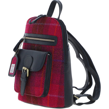 Ashwood Leather TW-25 06-Navy/Pink Leather/Tweed Med Rucksack