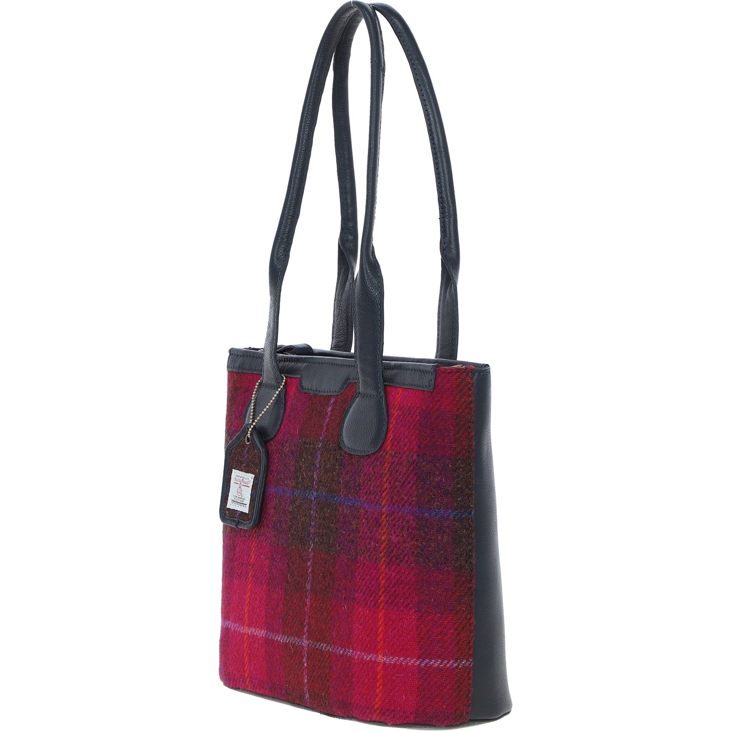 Ashwood Leather TW-23 06-Navy/Pink Leather/Tweed Large Shopper Bag