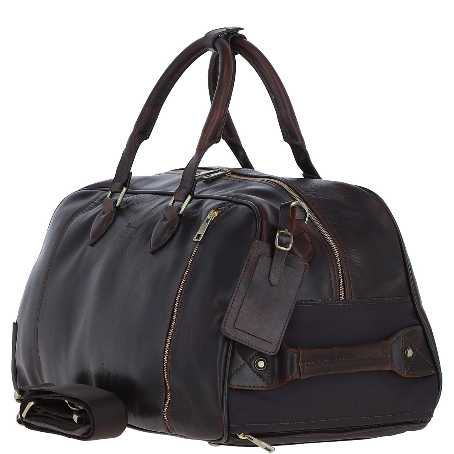 Ashwood Leather PL-50 Brown Leather Duffel Trolley Bag