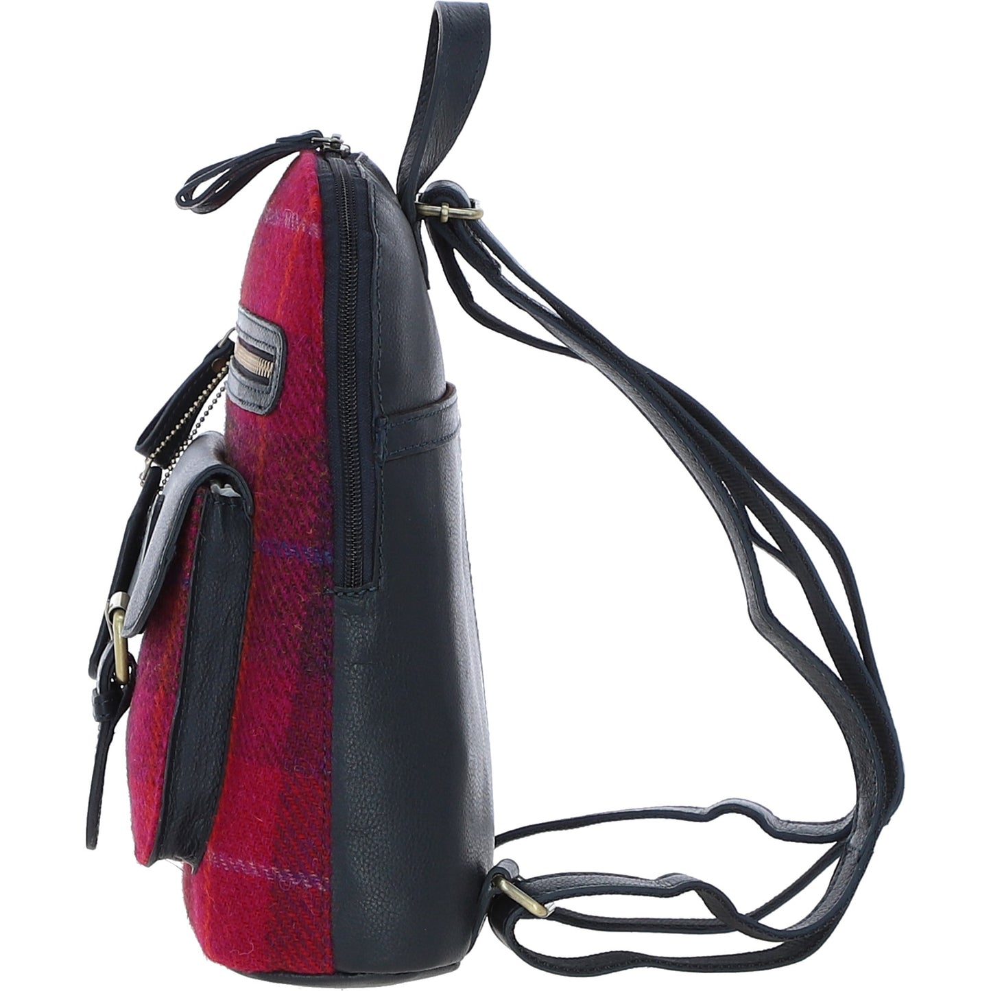 Ashwood Leather TW-25 06-Navy/Pink Leather/Tweed Med Rucksack