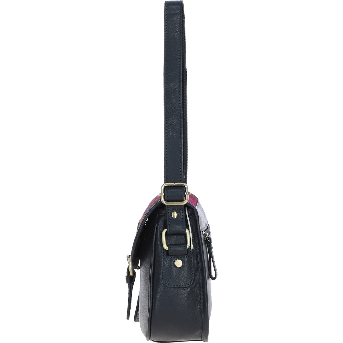 Ashwood Leather TW-27 06-Navy/Pink Leather/Tweed Med Saddle Bag