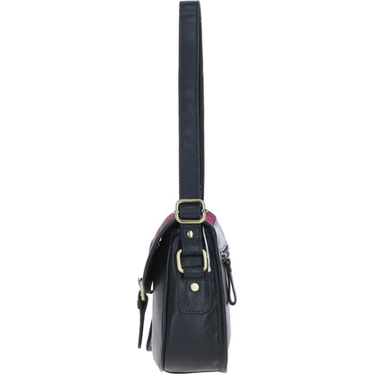 Ashwood Leather TW-27 06-Navy/Pink Leather/Tweed Med Saddle Bag