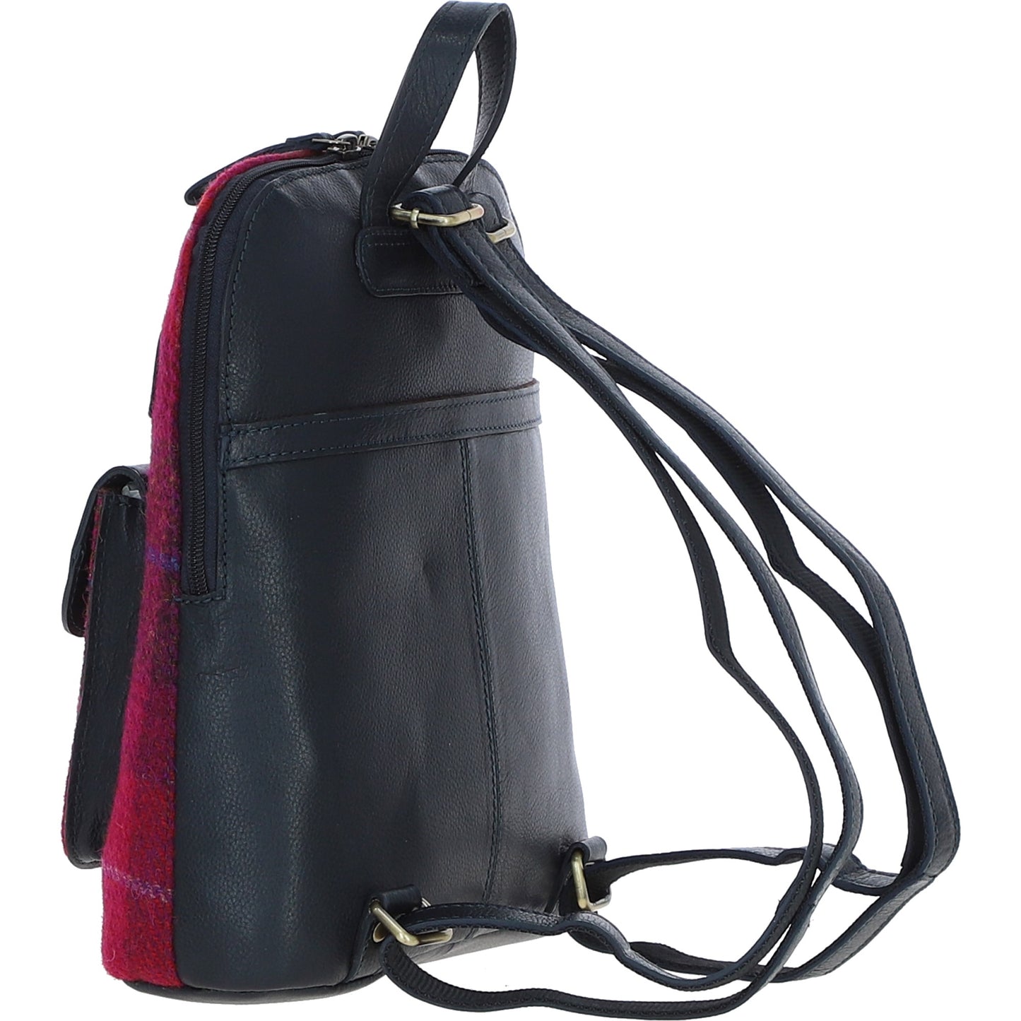 Ashwood Leather TW-25 06-Navy/Pink Leather/Tweed Med Rucksack