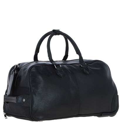 Ashwood Leather PL-50 Black Leather Duffel Trolley Bag