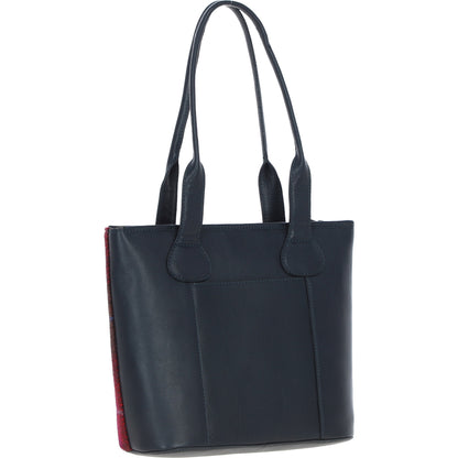 Ashwood Leather TW-23 06-Navy/Pink Leather/Tweed Large Shopper Bag