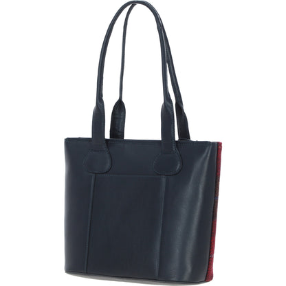 Ashwood Leather TW-23 06-Navy/Pink Leather/Tweed Large Shopper Bag