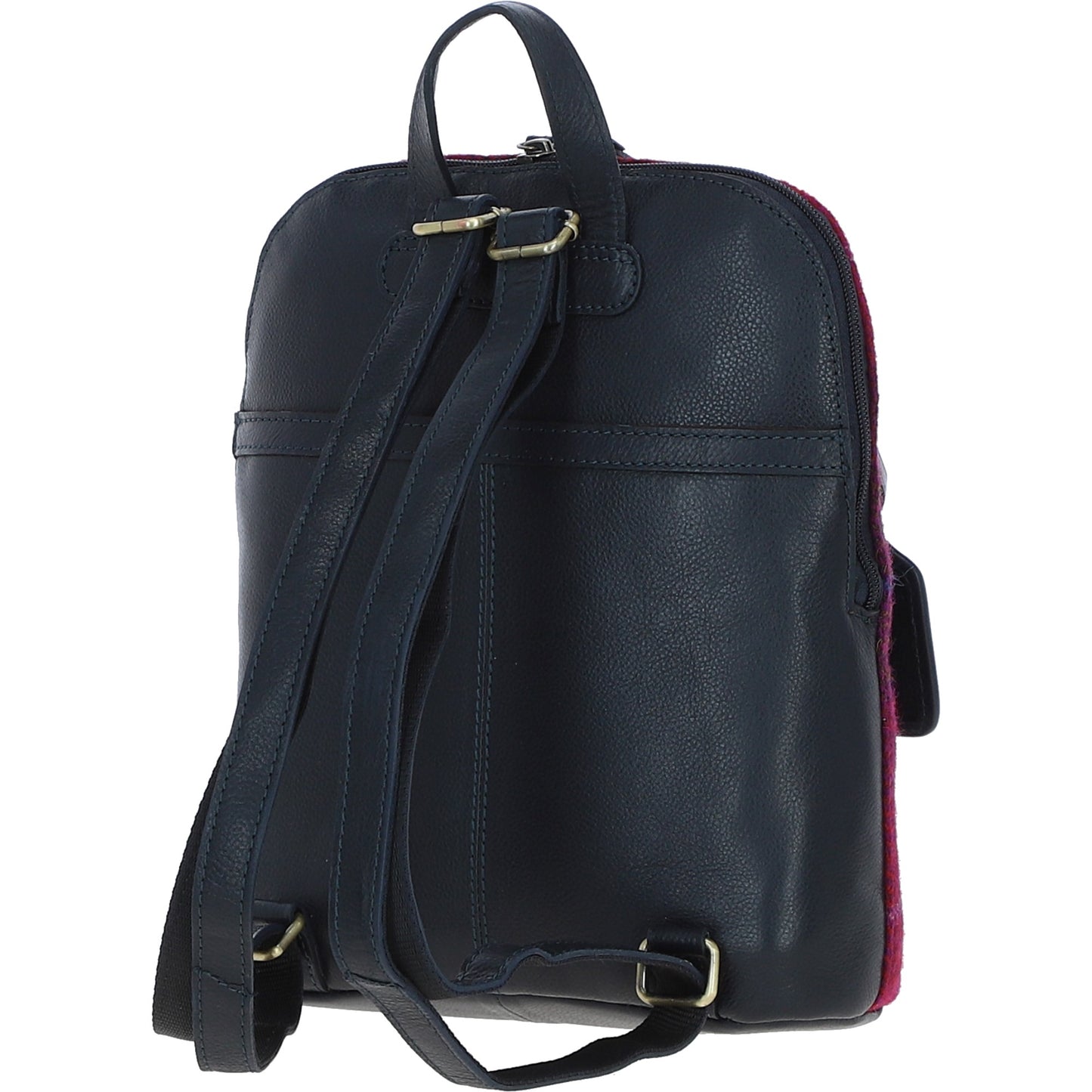 Ashwood Leather TW-25 06-Navy/Pink Leather/Tweed Med Rucksack