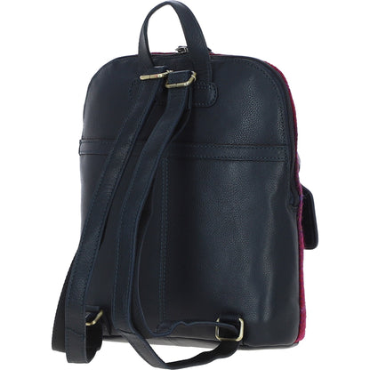 Ashwood Leather TW-25 06-Navy/Pink Leather/Tweed Med Rucksack