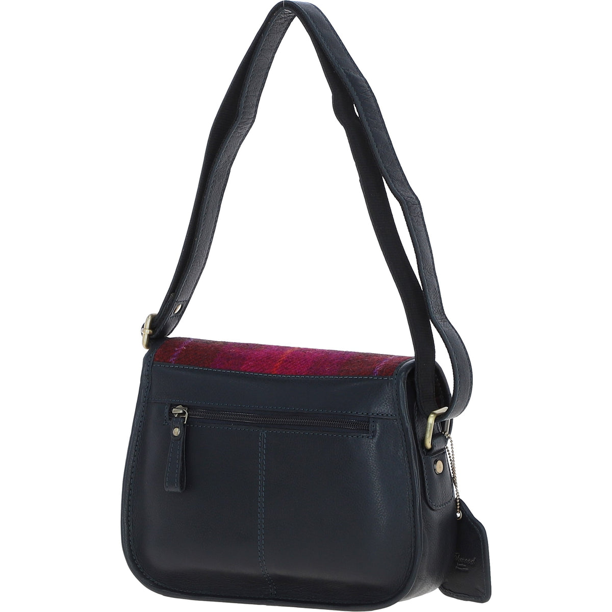 Ashwood Leather TW-27 06-Navy/Pink Leather/Tweed Med Saddle Bag