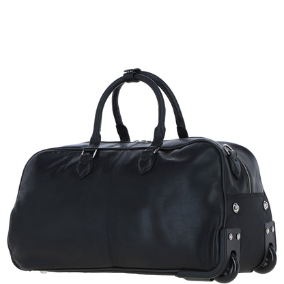Ashwood Leather PL-50 Black Leather Duffel Trolley Bag