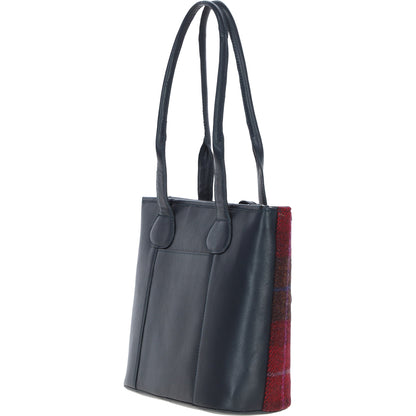 Ashwood Leather TW-23 06-Navy/Pink Leather/Tweed Large Shopper Bag