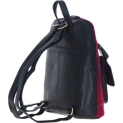 Ashwood Leather TW-25 06-Navy/Pink Leather/Tweed Med Rucksack