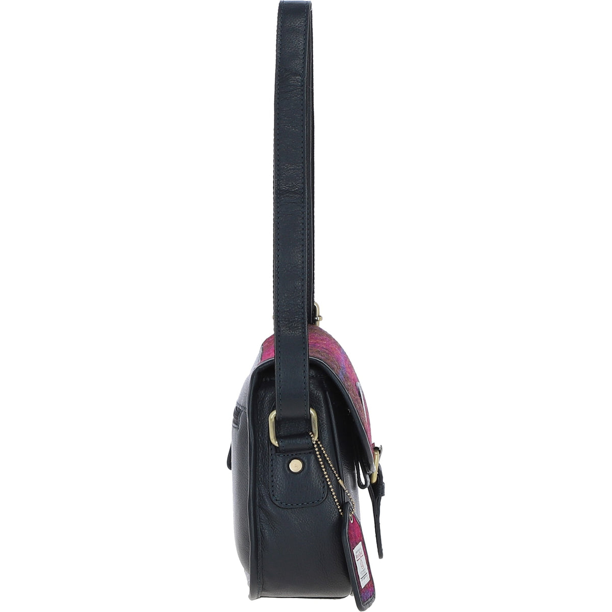 Ashwood Leather TW-27 06-Navy/Pink Leather/Tweed Med Saddle Bag