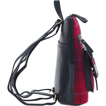 Ashwood Leather TW-25 06-Navy/Pink Leather/Tweed Med Rucksack