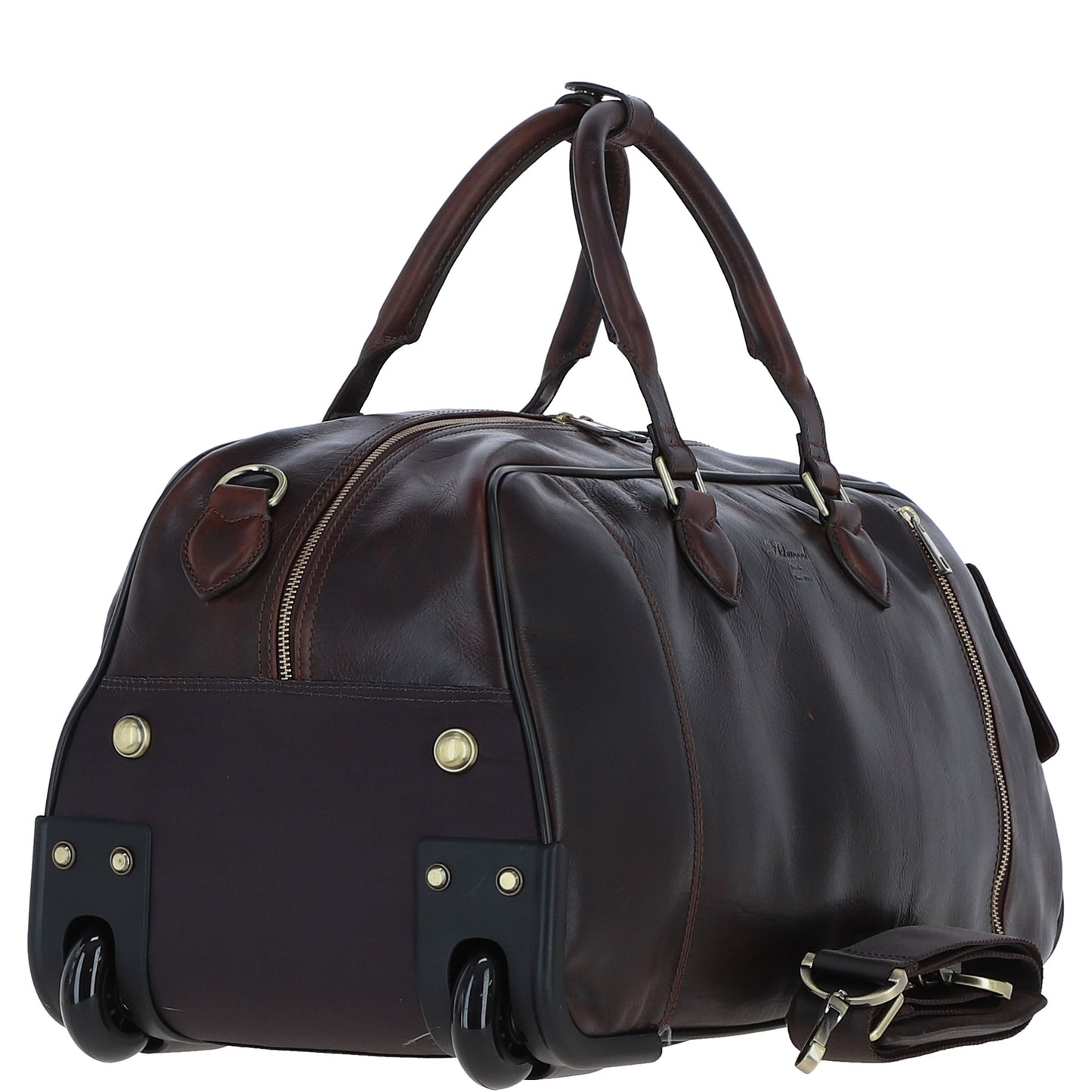 Ashwood Leather PL-50 Brown Leather Duffel Trolley Bag